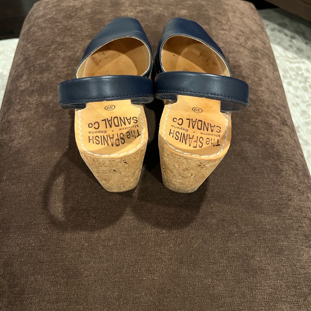 The Spanish Sandal Co. Women’s Leather Cork Wedges Size 39 Navy - Picture 12 of 14